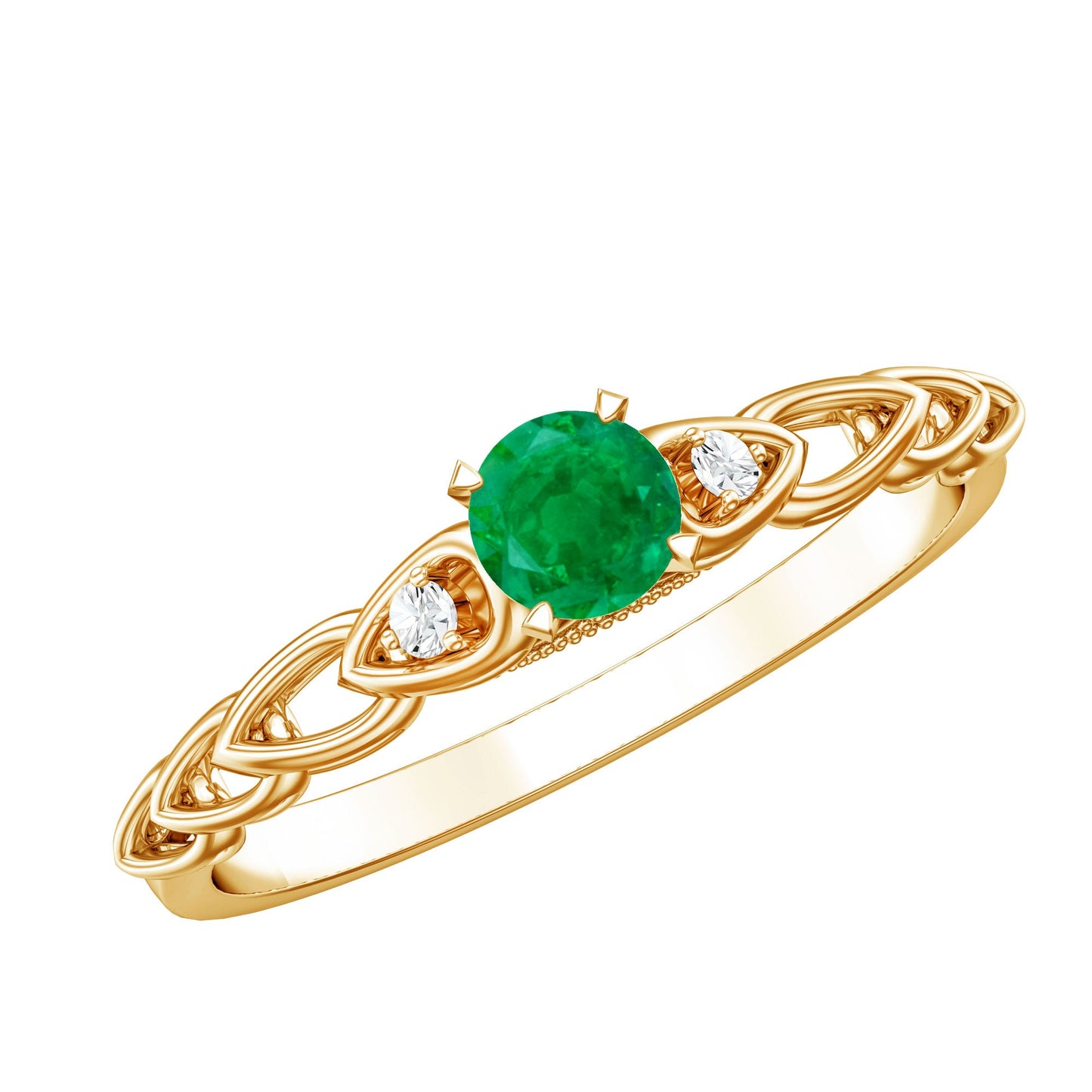 Anillo de Promesa de Diseño Genuino de Esmeralda y Diamantes