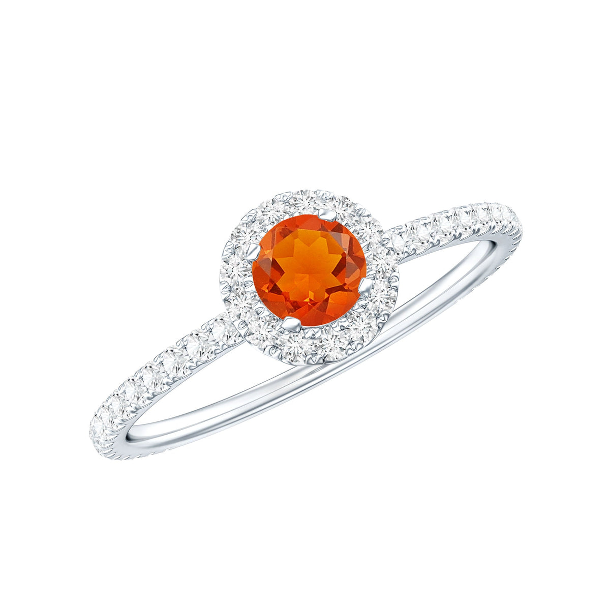 Anillo de compromiso minimalista con ópalo de fuego redondo y diamante