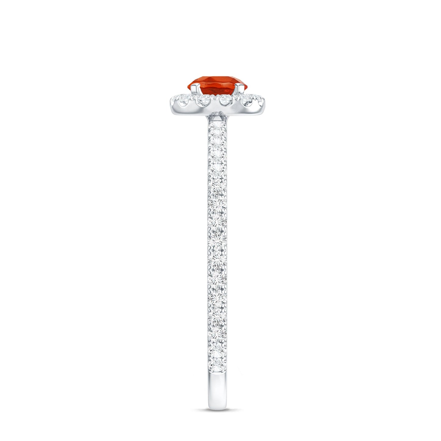 Anillo de compromiso minimalista con ópalo de fuego redondo y diamante