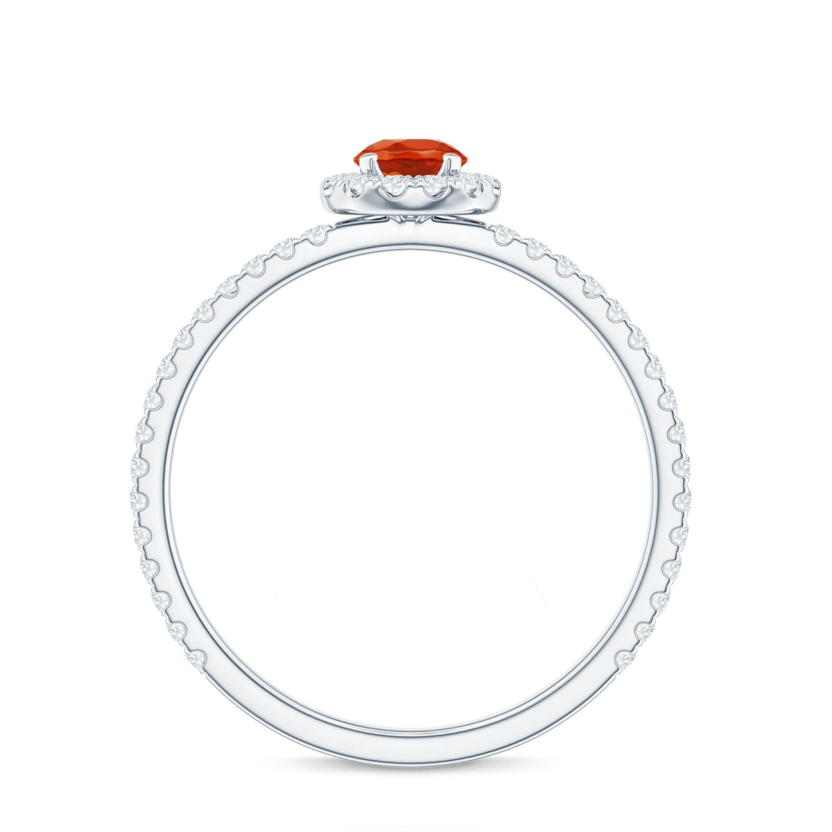 Anillo de compromiso minimalista con ópalo de fuego redondo y diamante