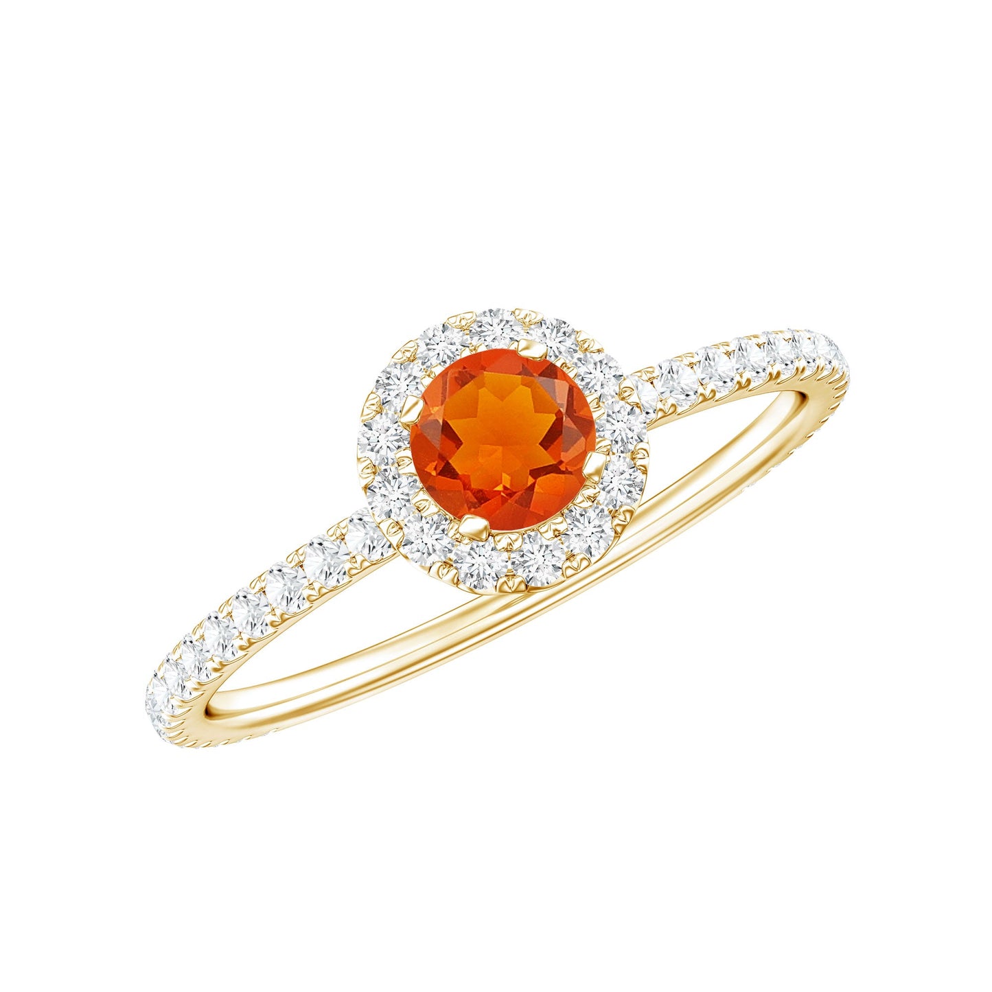 Anillo de compromiso minimalista con ópalo de fuego redondo y diamante