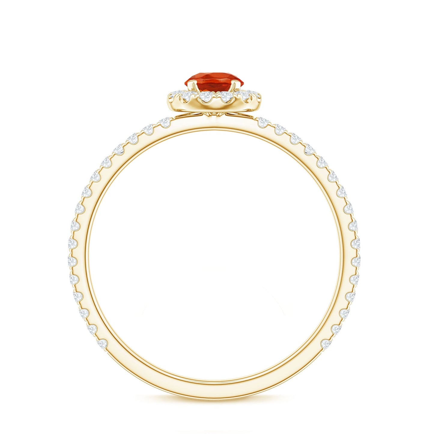 Anillo de compromiso minimalista con ópalo de fuego redondo y diamante