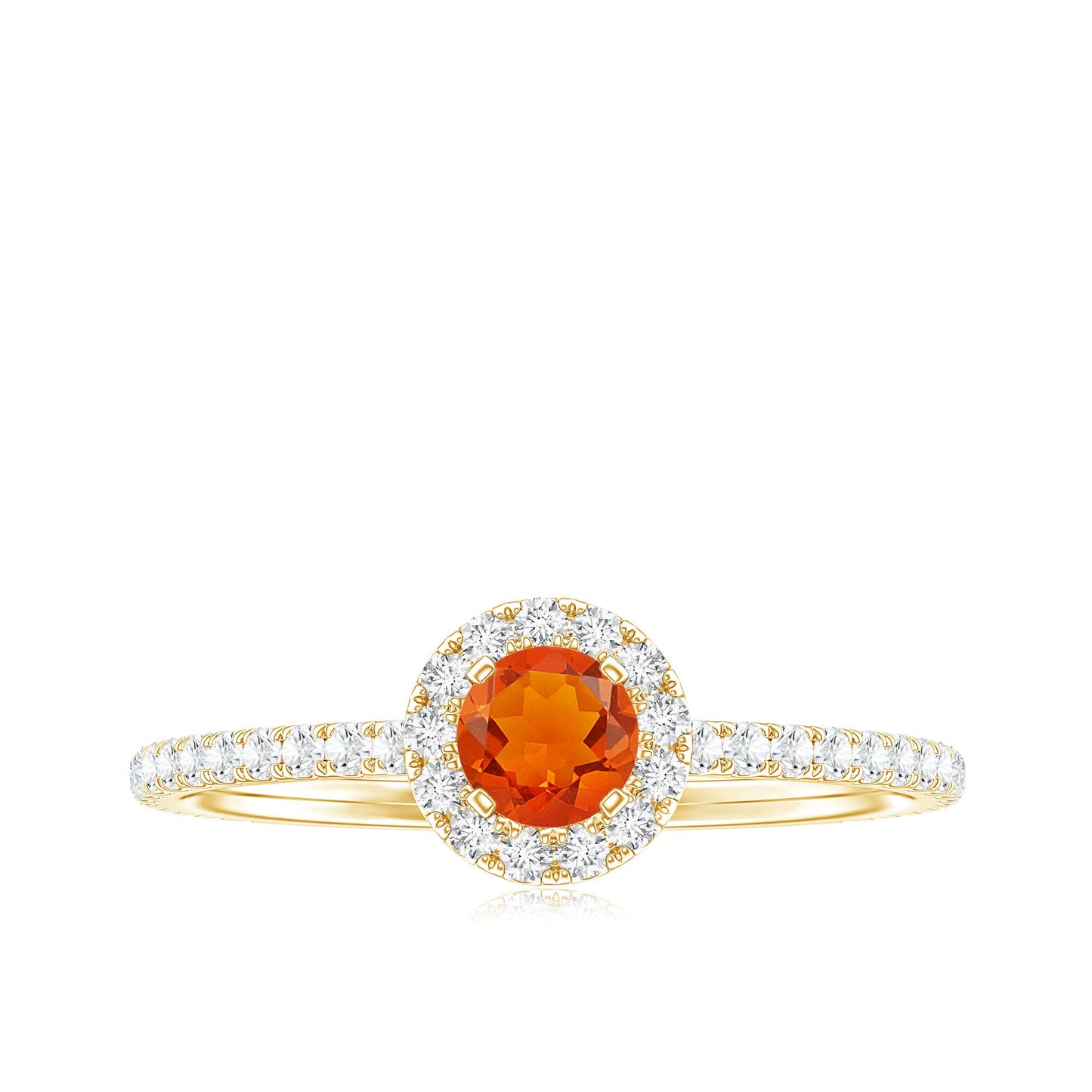 Anillo de compromiso minimalista con ópalo de fuego redondo y diamante