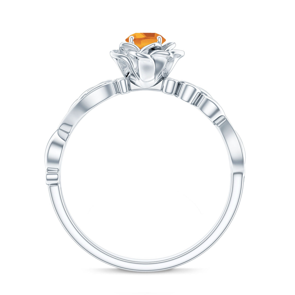 Nature Inspired Citrine Flower Engagement Ring with Diamond