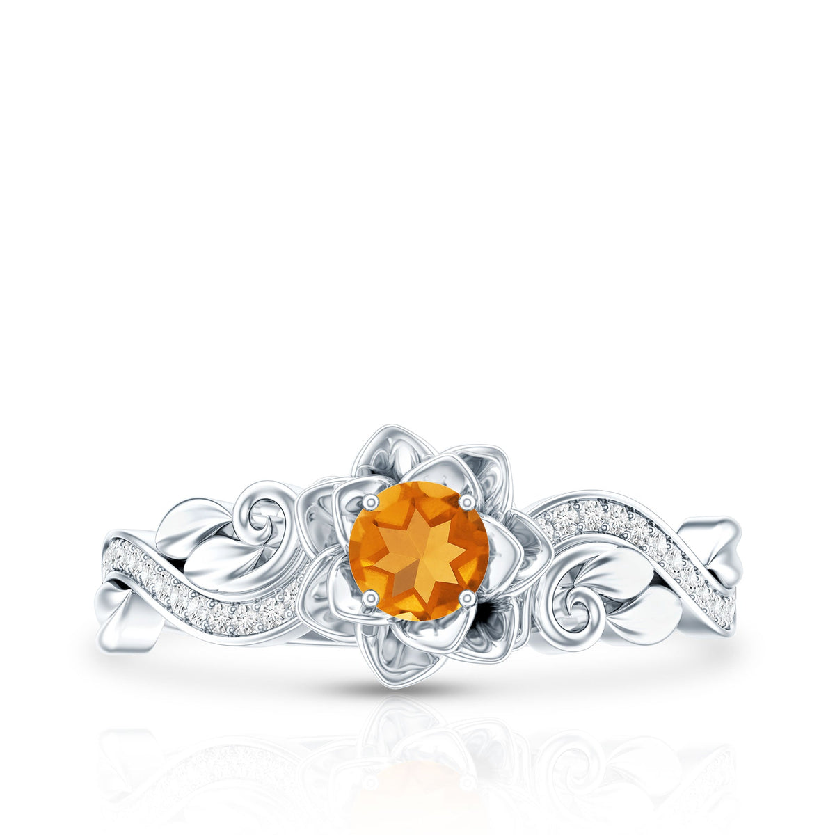 Nature Inspired Citrine Flower Engagement Ring with Diamond