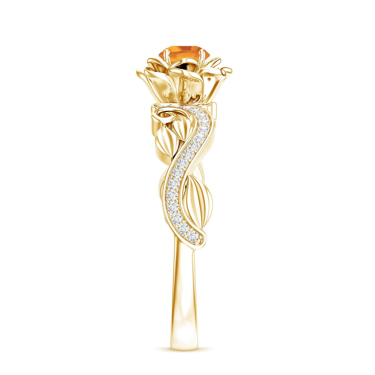 Nature Inspired Citrine Flower Engagement Ring with Diamond