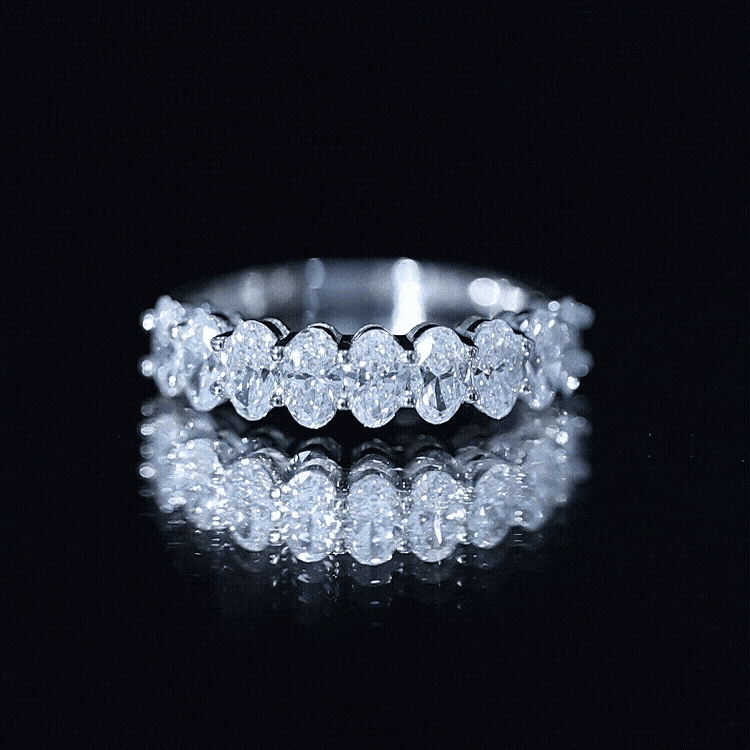 Oval Moissanite Half Eternity Wedding Band Ring
