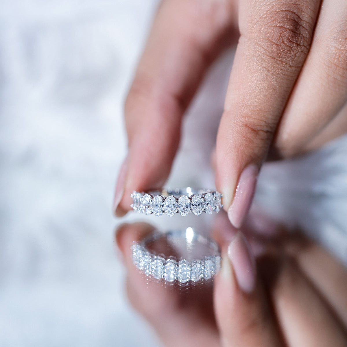 Oval Moissanite Half Eternity Wedding Band Ring