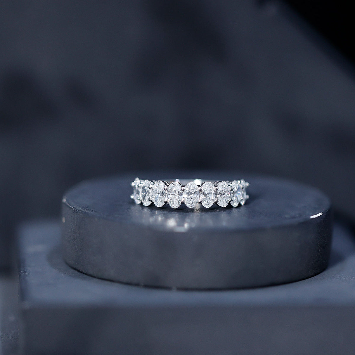 Oval Moissanite Half Eternity Wedding Band Ring
