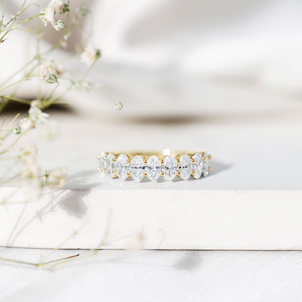 Oval Moissanite Half Eternity Wedding Band Ring