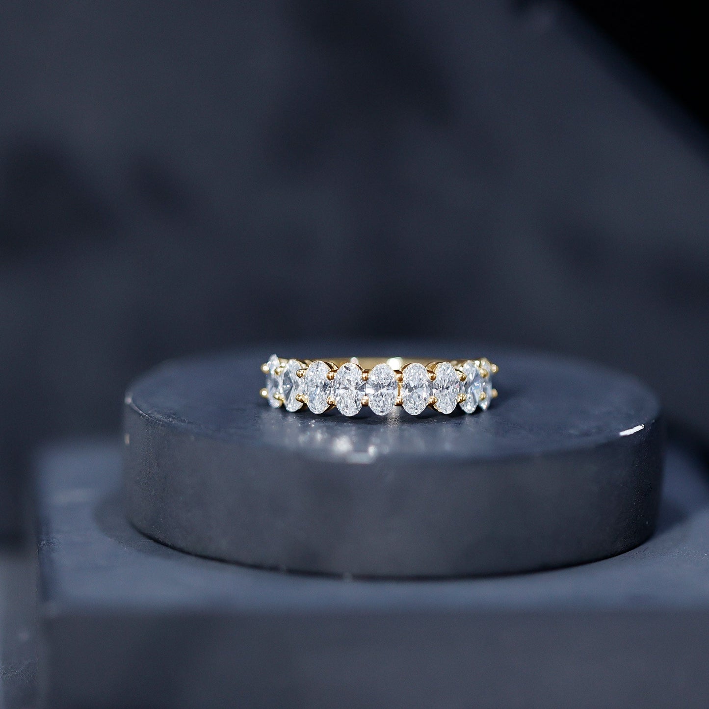 Oval Moissanite Half Eternity Wedding Band Ring