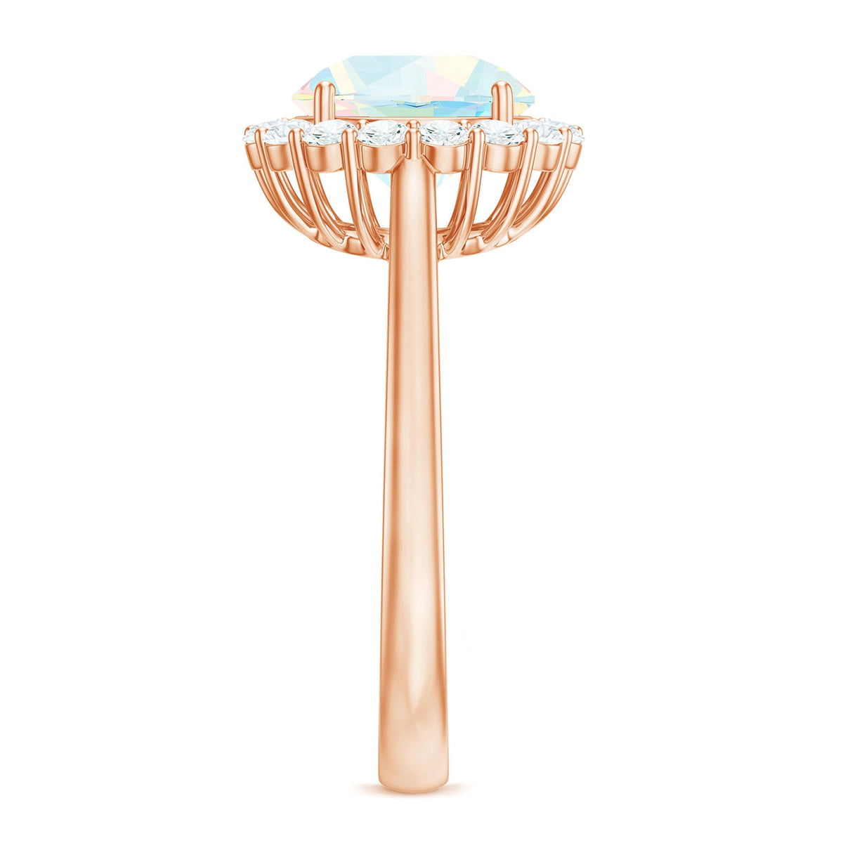 Certified Real 2 Carat Ethiopian Rainbow Opal Engagement Ring with Diamond Halo