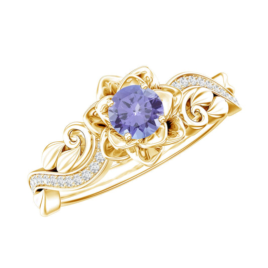 Nature Inspired Tanzanite Engagement Ring with Diamond
