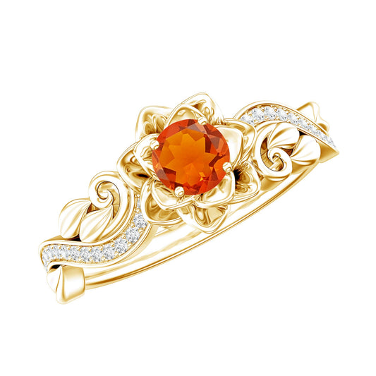 Anillo de compromiso de ópalo de fuego y diamantes inspirado en la naturaleza con certificado