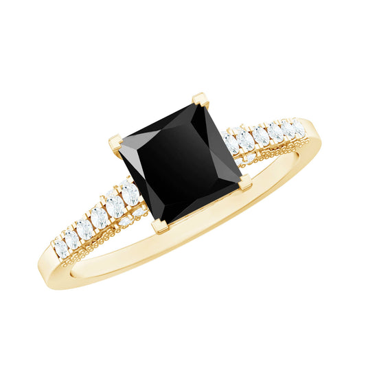 Anillo de compromiso vintage con diamantes blancos y negros de laboratorio de 1 quilate