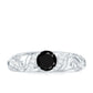 Vintage Looking Black Spinel Engagement Ring with Diamond