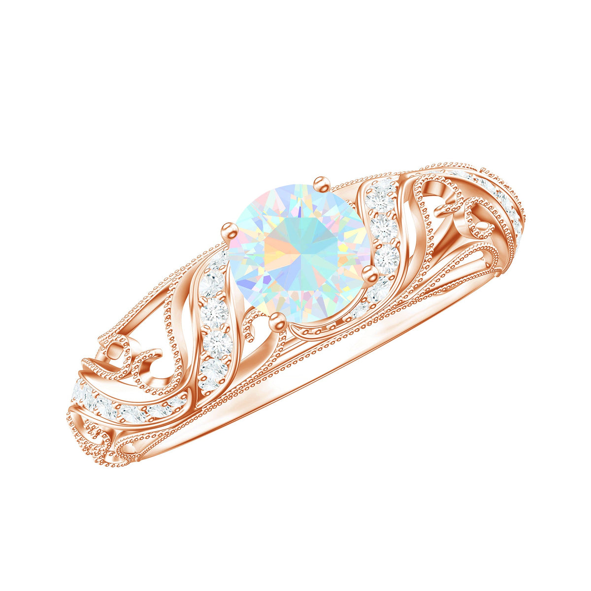 Anillo de compromiso con diamantes de ópalo etíope natural estilo vintage con certificado