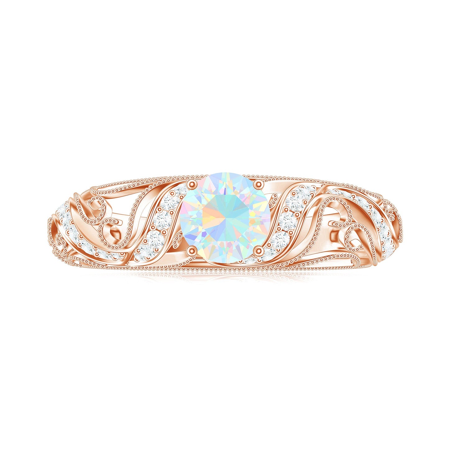 Anillo de compromiso con diamantes de ópalo etíope natural estilo vintage con certificado