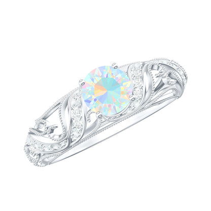 Anillo de compromiso con diamantes de ópalo etíope natural estilo vintage con certificado