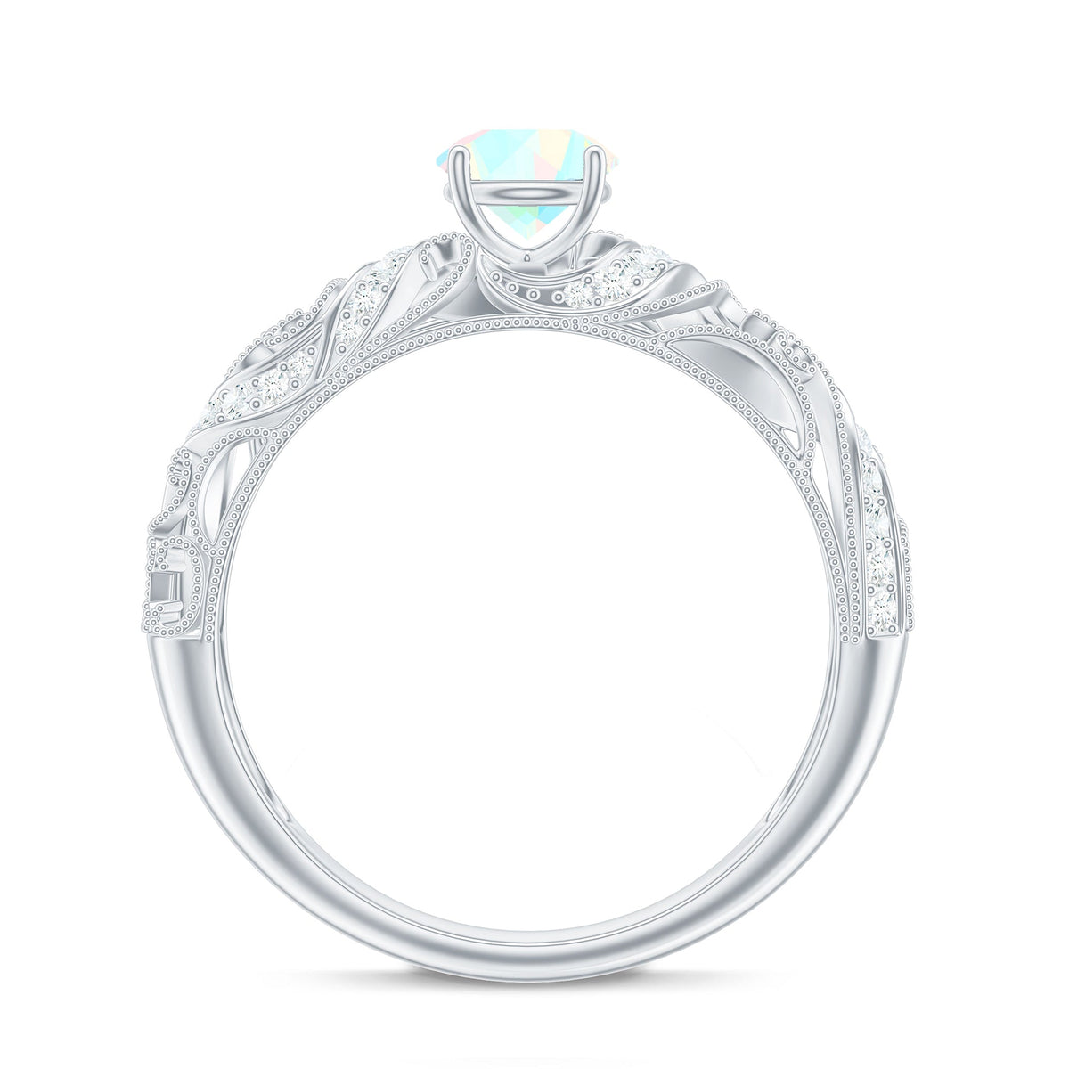 Anillo de compromiso con diamantes de ópalo etíope natural estilo vintage con certificado