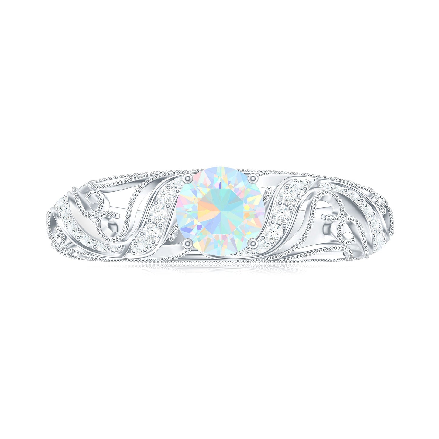 Anillo de compromiso con diamantes de ópalo etíope natural estilo vintage con certificado