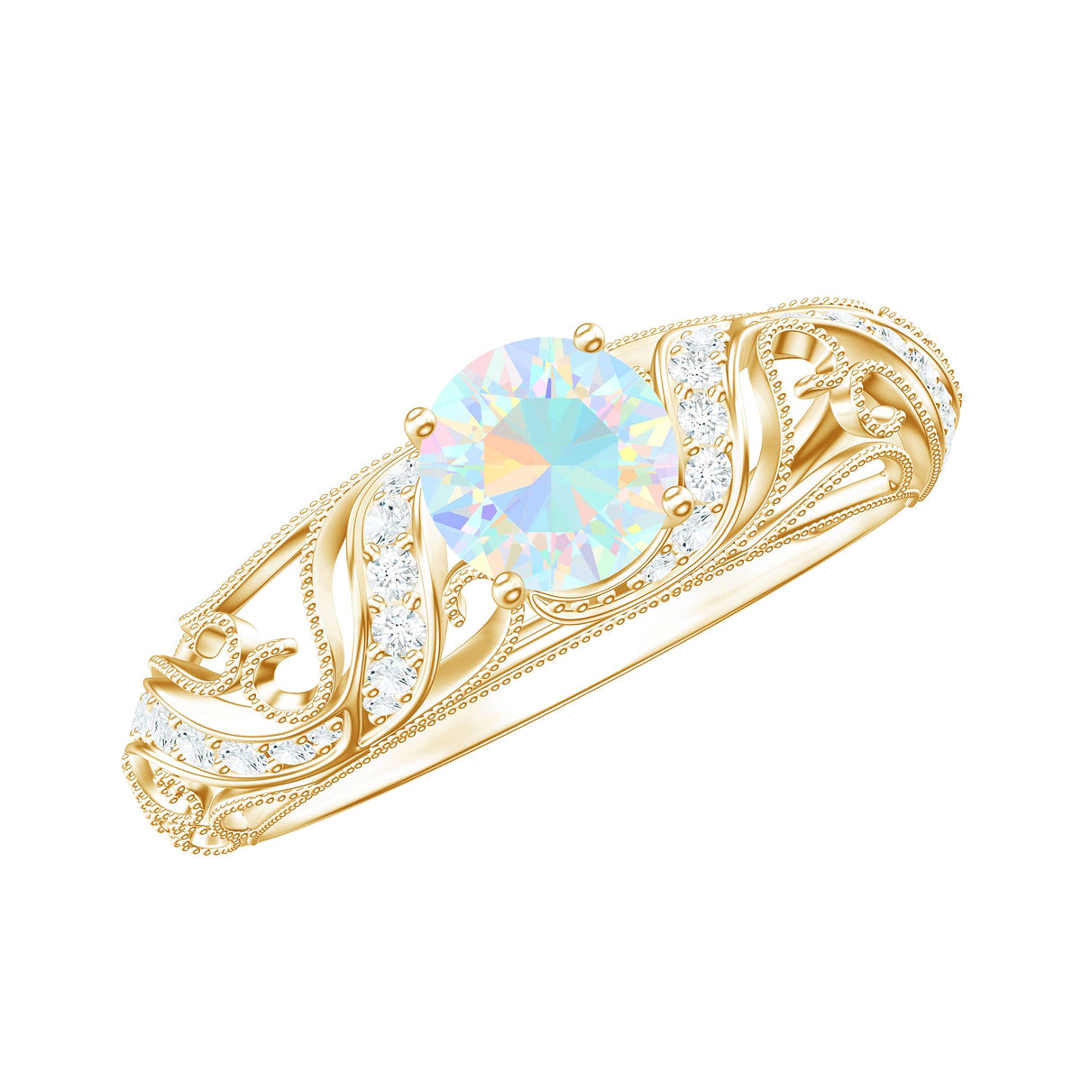 Anillo de compromiso con diamantes de ópalo etíope natural estilo vintage con certificado