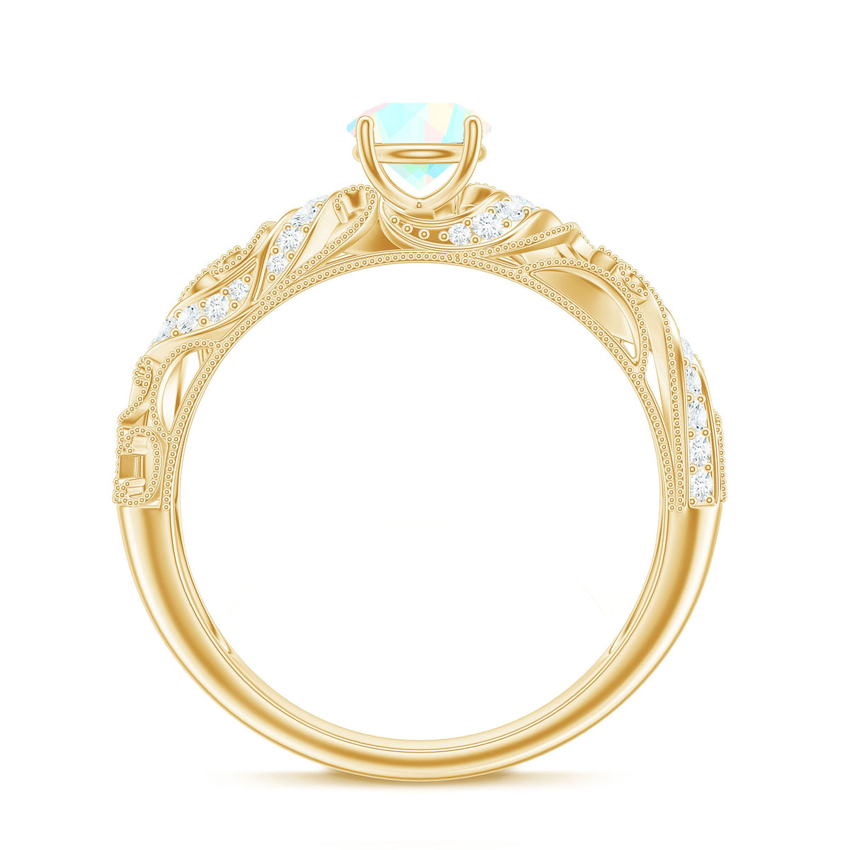 Anillo de compromiso con diamantes de ópalo etíope natural estilo vintage con certificado
