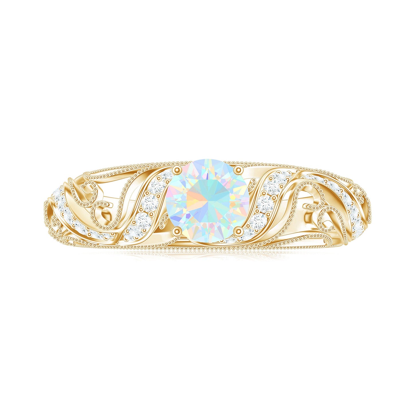 Anillo de compromiso con diamantes de ópalo etíope natural estilo vintage con certificado