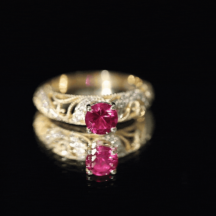 Anillo de compromiso de inspiración vintage con rubí y diamante creados en laboratorio
