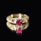Anillo de compromiso de inspiración vintage con rubí y diamante creados en laboratorio