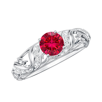 Anillo de compromiso de inspiración vintage con rubí y diamante creados en laboratorio