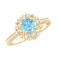 Genuine 0.8 Aquamarine Floral Engagement Ring with Diamond Side Stones