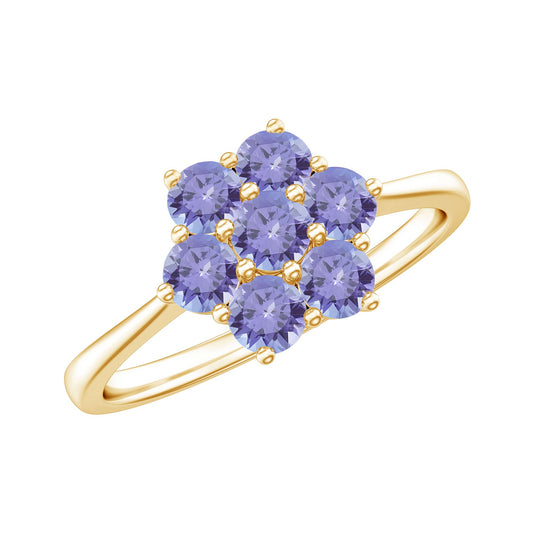 Anillo de compromiso de oro con racimo de tanzanitas naturales