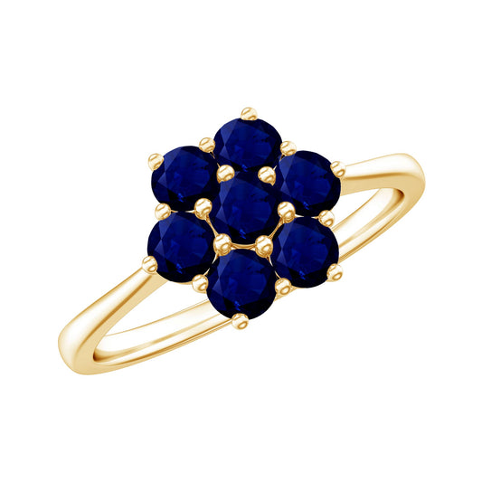 Anillo de Racimo Floral Redondo de Zafiro Azul Certificado