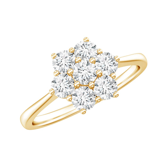 Anillo de compromiso de flor con racimo de moissanita de forma redonda