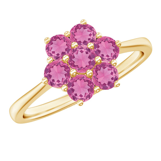 Anillo de compromiso con diseño de flor y turmalina rosa de talla redonda