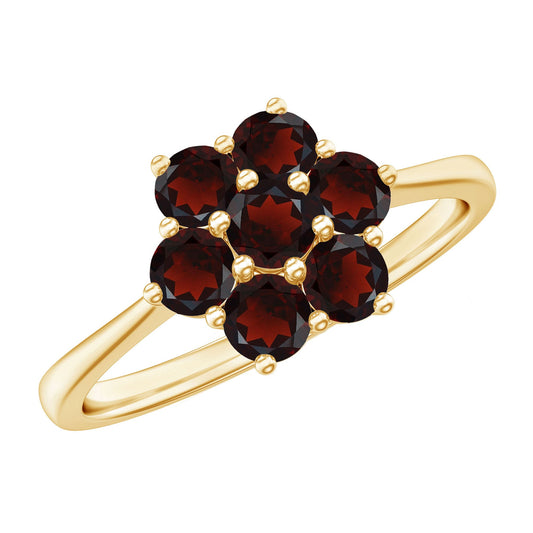 Anillo de compromiso racimo de flores con granate natural
