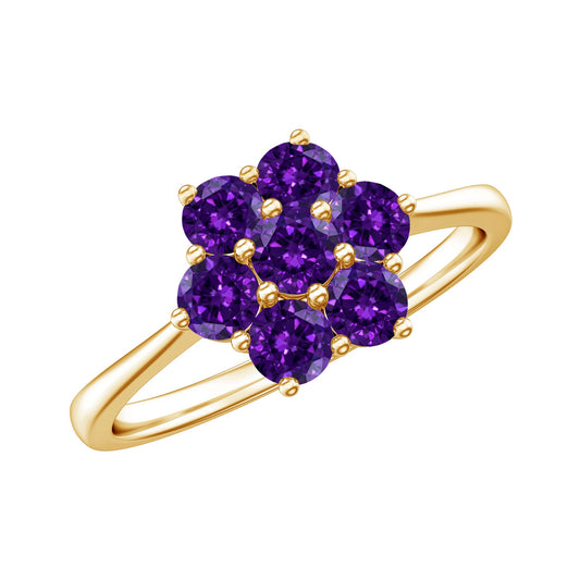 Anillo de flor de racimo de amatista de forma redonda para mujer