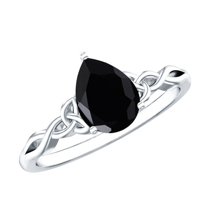 Solitaire Pear Cut Black Onyx Engagement Ring with Celtic Band