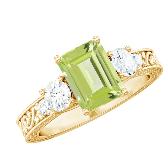 Anillo de compromiso de estilo vintage con peridoto talla esmeralda de 1,8 quilates con moissanita