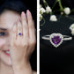 Anillo de compromiso con amatista natural en forma de corazón de 0,9 quilates y halo de diamantes