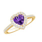Anillo de compromiso con amatista natural en forma de corazón de 0,9 quilates y halo de diamantes