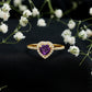 Anillo de compromiso con amatista natural en forma de corazón de 0,9 quilates y halo de diamantes