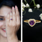 Anillo de compromiso con amatista natural en forma de corazón de 0,9 quilates y halo de diamantes