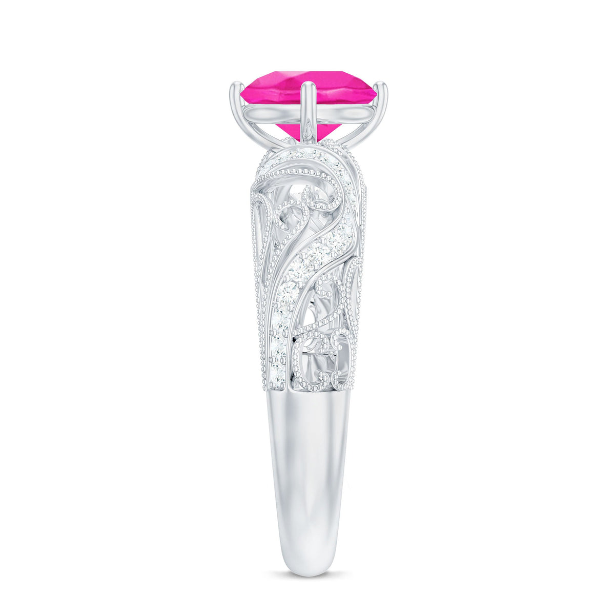 Lab Grown Pink Sapphire Antique Engagement Ring With Diamond