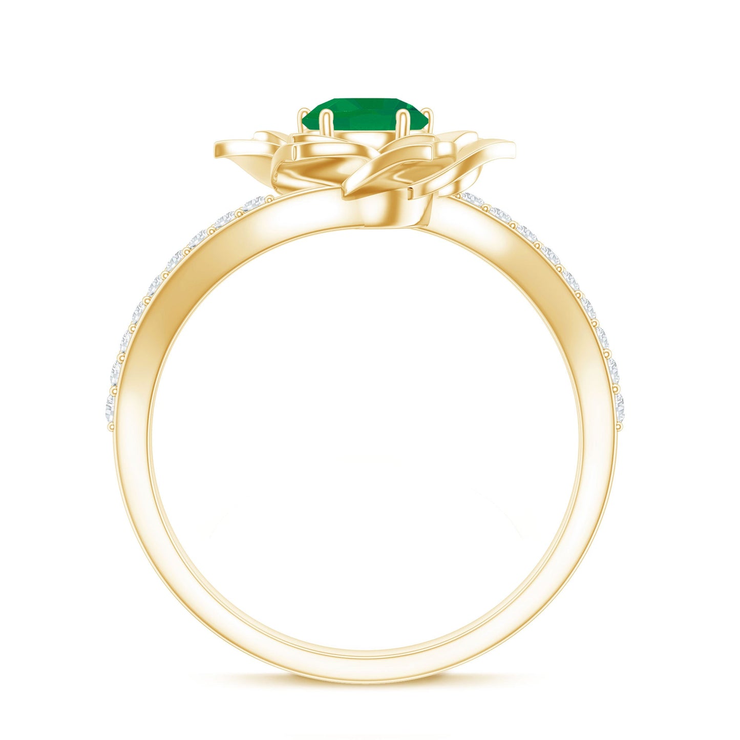 Certified Real Emerald Flower Engagement Ring with Diamond Bypass Shank