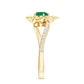 Certified Real Emerald Flower Engagement Ring with Diamond Bypass Shank