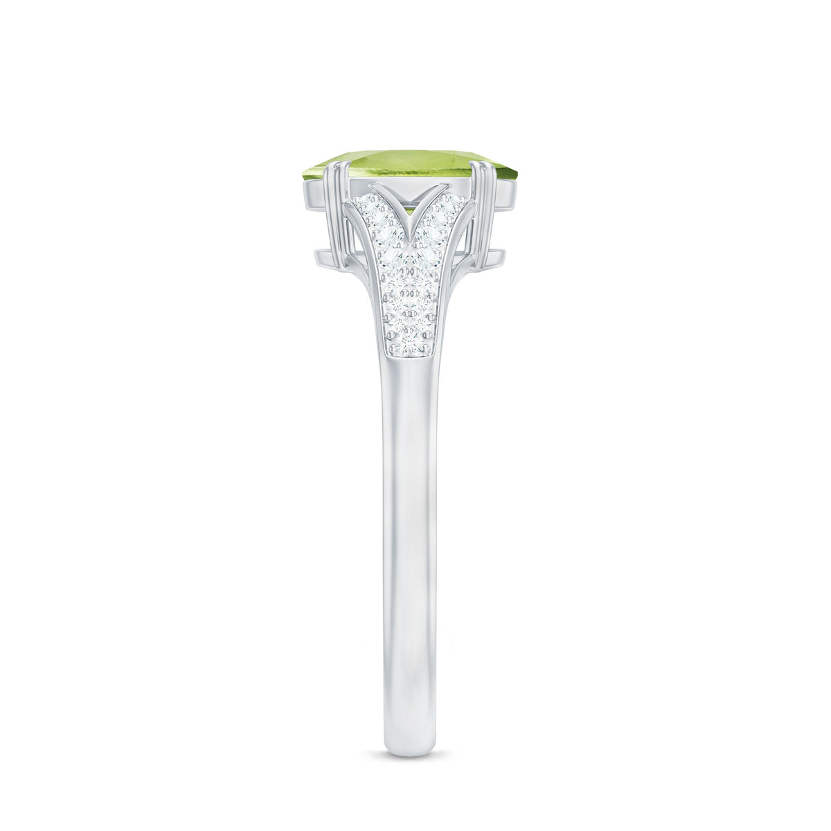 Natural 1 Carat Peridot Oval Engagement Ring with Diamond Split Shank