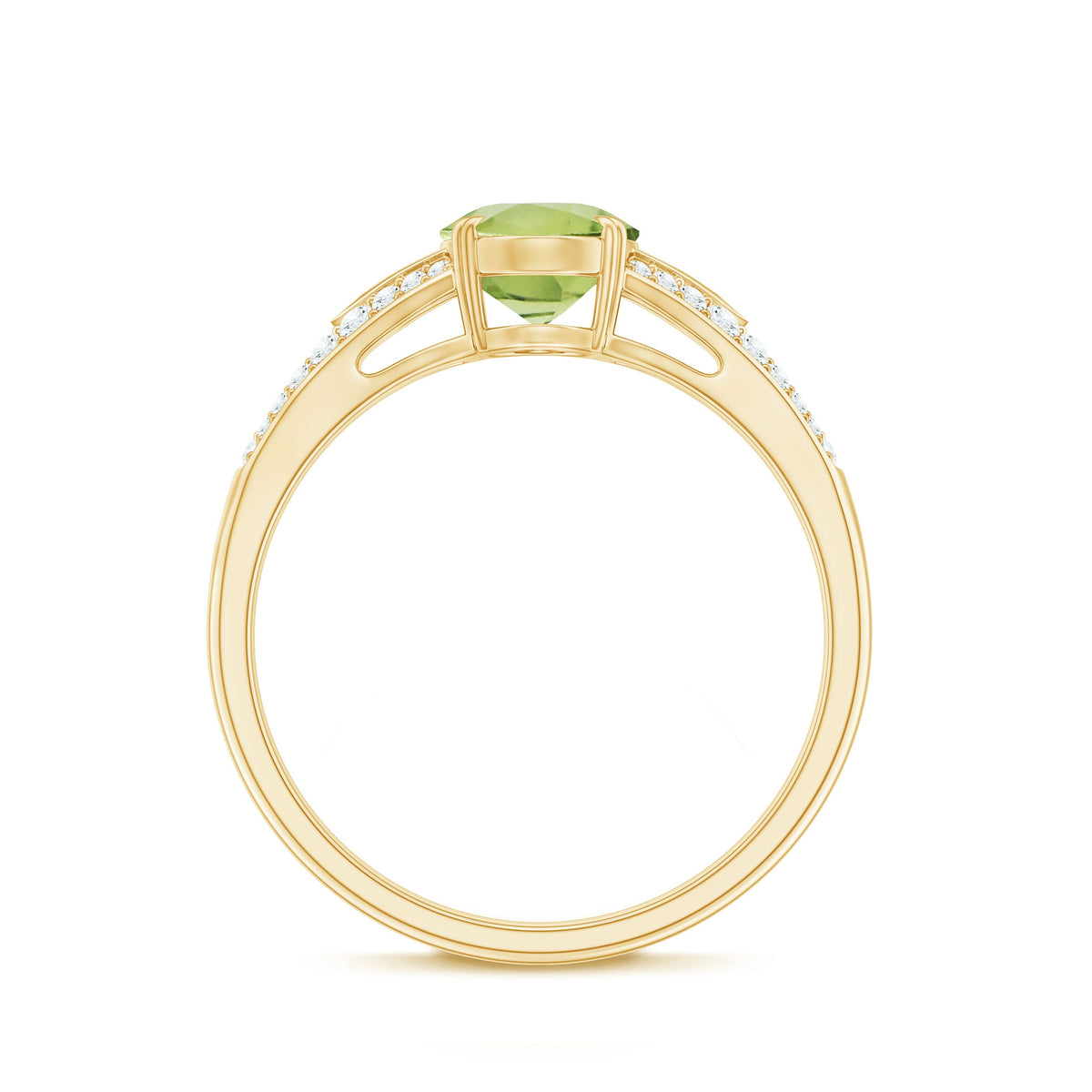 Natural 1 Carat Peridot Oval Engagement Ring with Diamond Split Shank