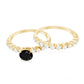 Round Cut Black Onyx and Diamond Stacking Wedding Ring Set